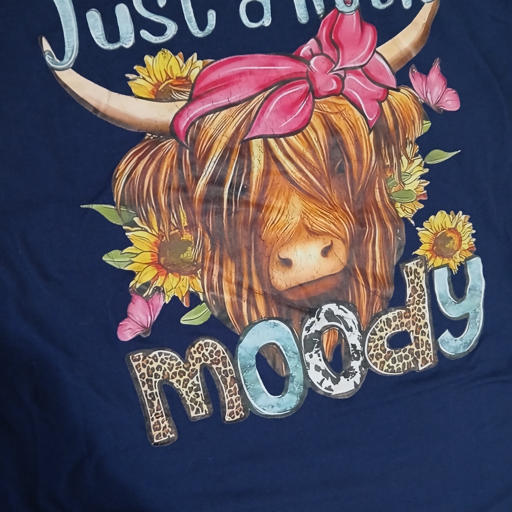 Womens Navy Tee with Cow and Floral Design